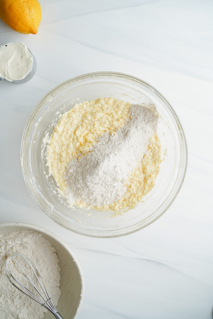 Flour mixed with sour cream in a bowl | cookingwithcassandra.com