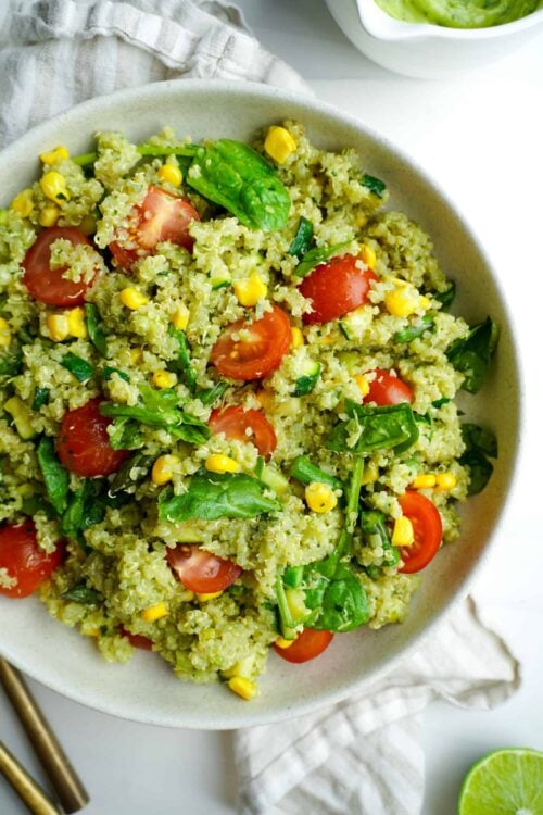 Easy Quinoa Salad Bowl With Avocado Cilantro Dressing