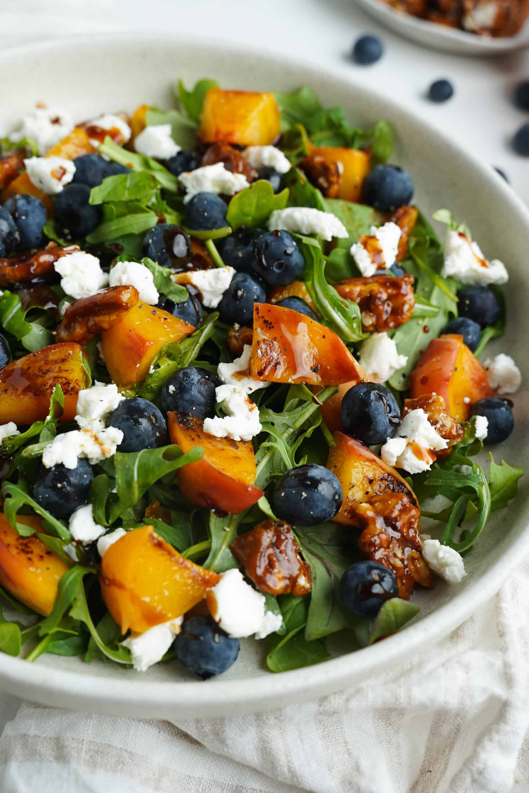 Peach Arugula Salad With Honey Balsamic Dressing ingredients | cookingwithcassandra.com
