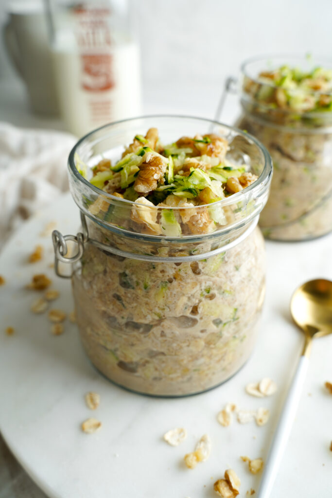 zucchini bread oatmeal in a clear container