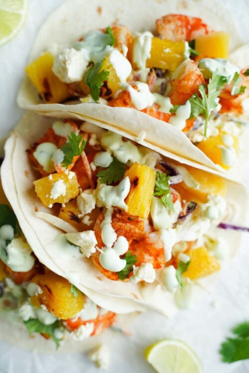 Sheet Pan Shrimp Tacos With Cilantro Cream Sauce Sheet Pan Shrimp Tacos With Cilantro Cream Sauce