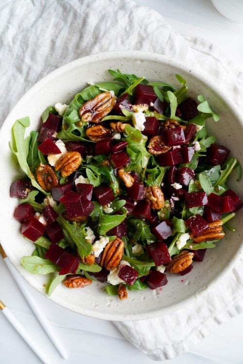 Arugula Beet Feta Salad with Candied Pecans