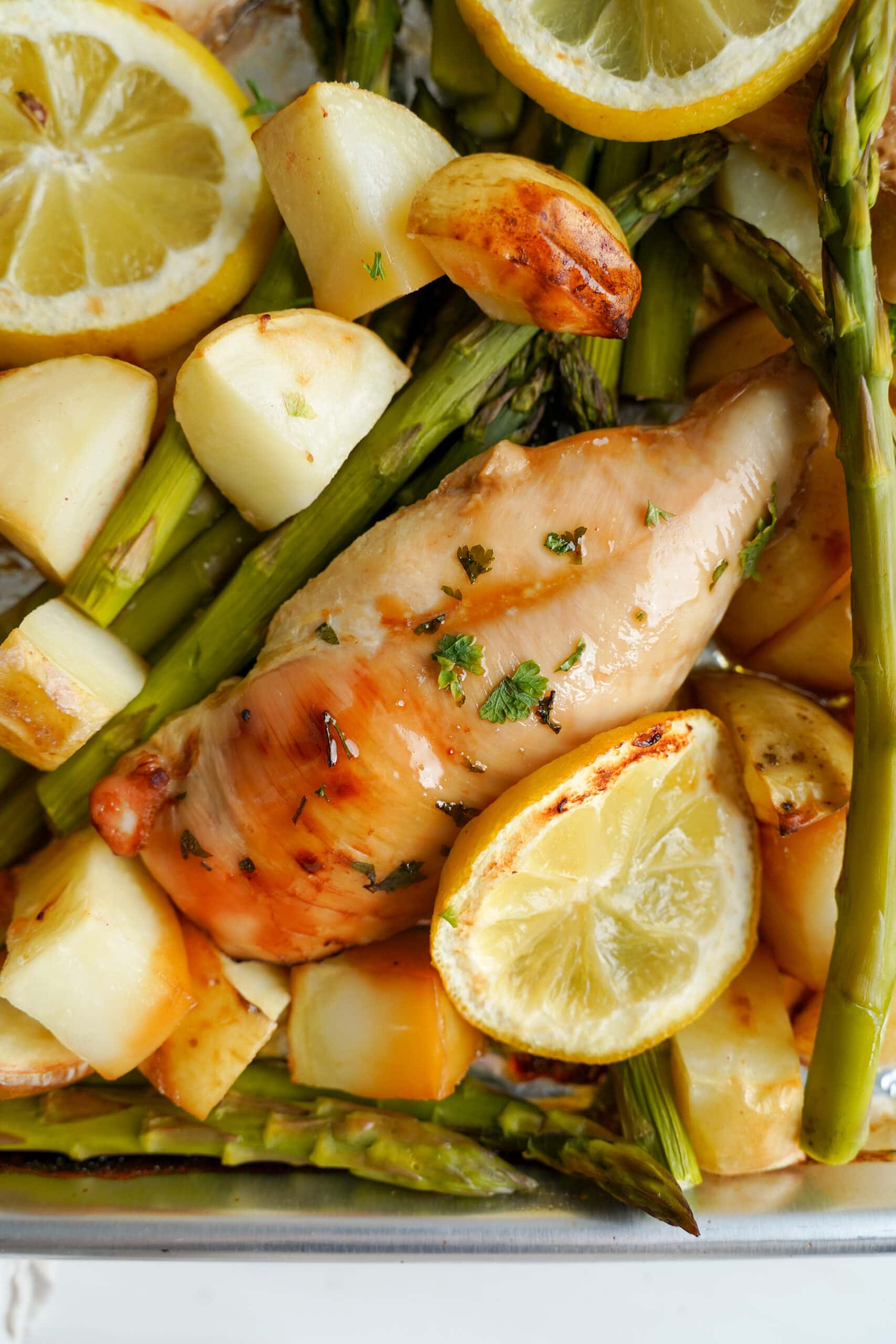 One Pan Honey Lemon Chicken With Asparagus and Potatoes Recipe | cookingwithcassandra.com