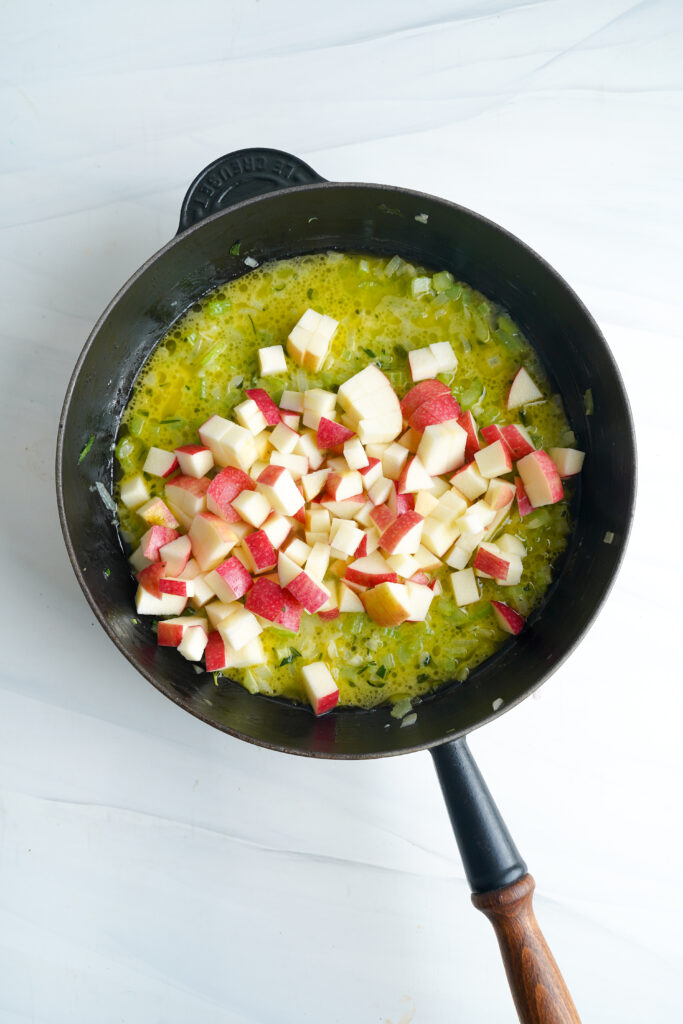 chicken broth and cubed apples | cookingwithcassandra.com