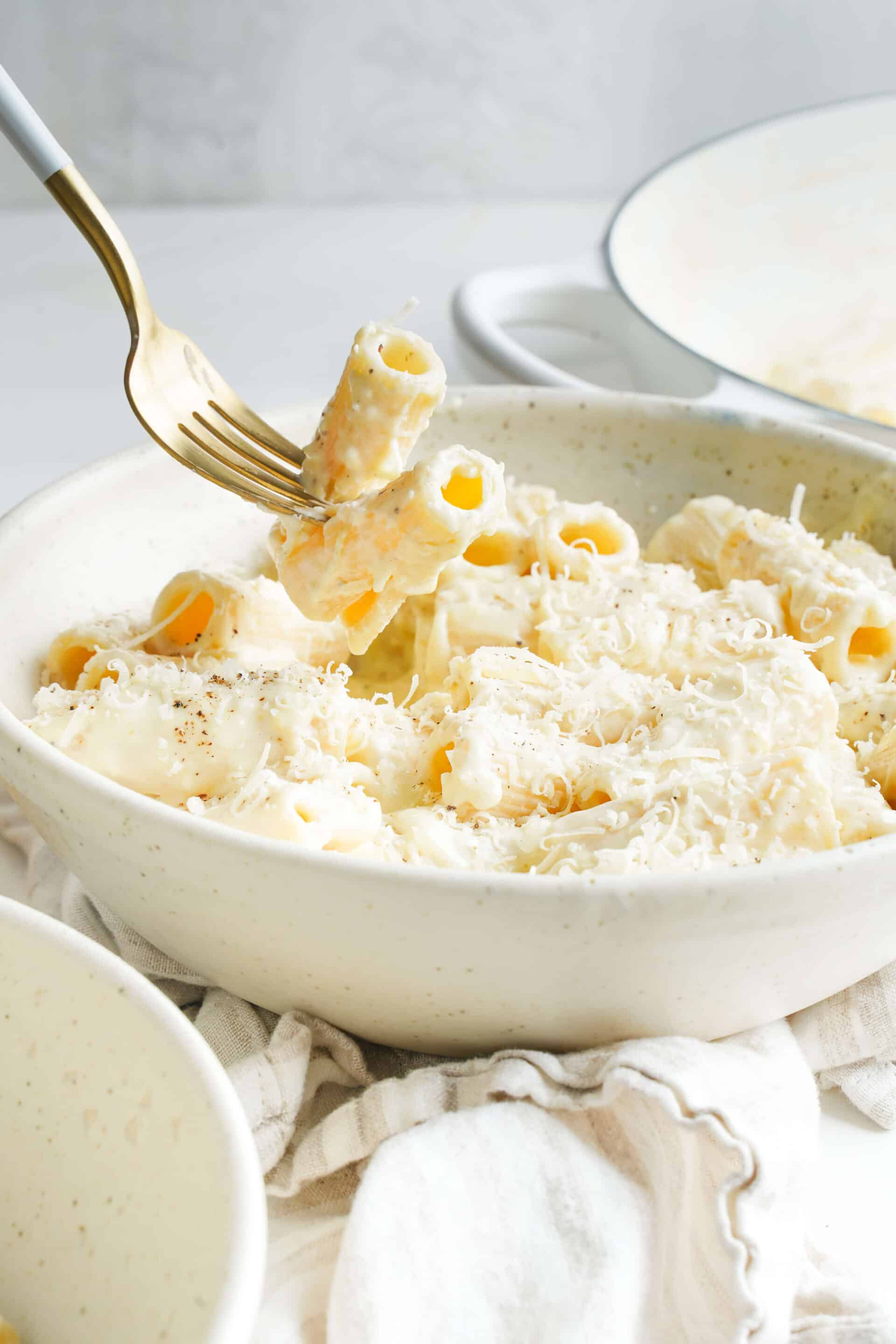 Creamy pasta topped with freshly grated Parmesan cheese